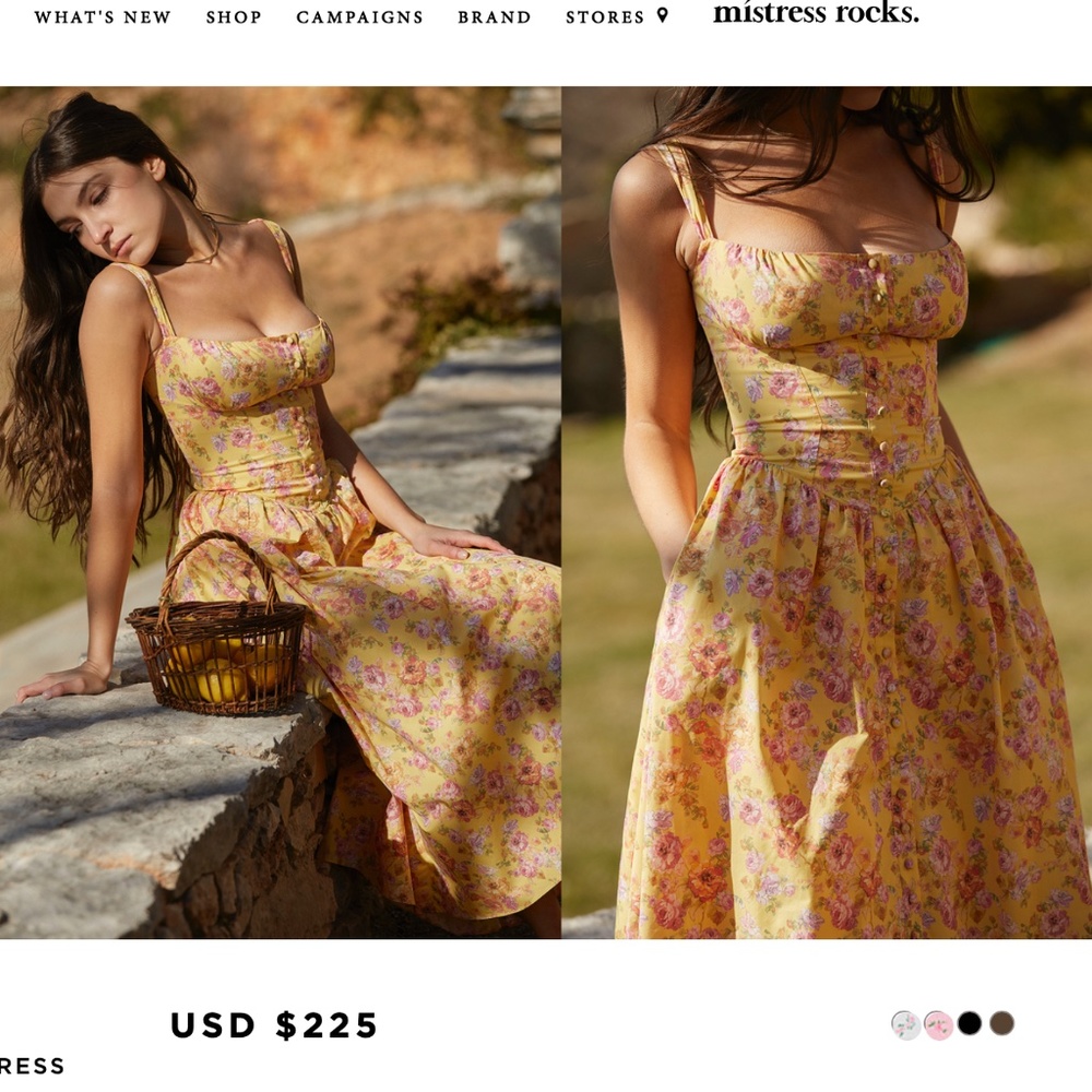 House of CB ‘Tatiana’ Butter Print Midi Floral Sundress yellow corset size S